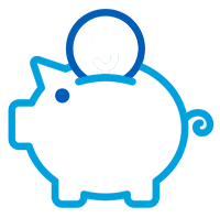 Blue icon of a piggy bank.